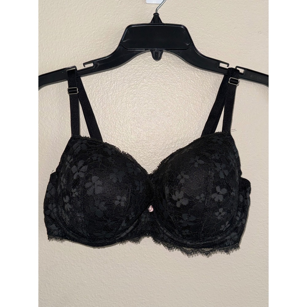 Victorias Secret Dream Angels Lined Demi Bra Black Floral Lace 38D Underwire - Picture 1 of 6